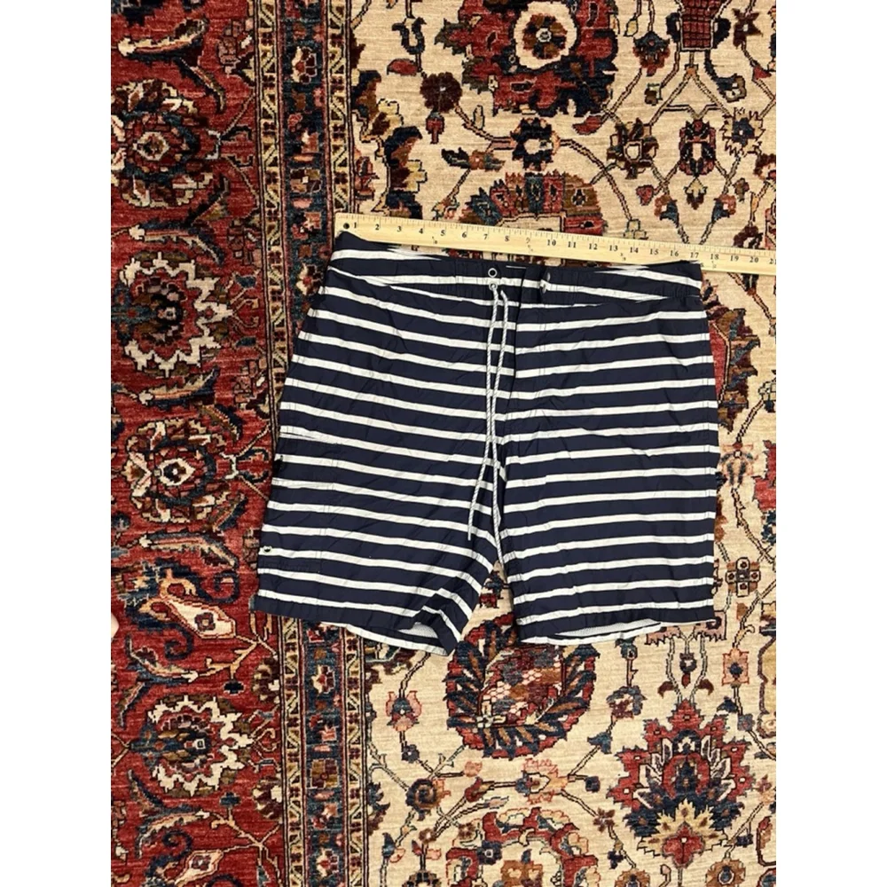 Men’s J.Crew Blue and White Nautical Stripe Swim Shorts Size 34